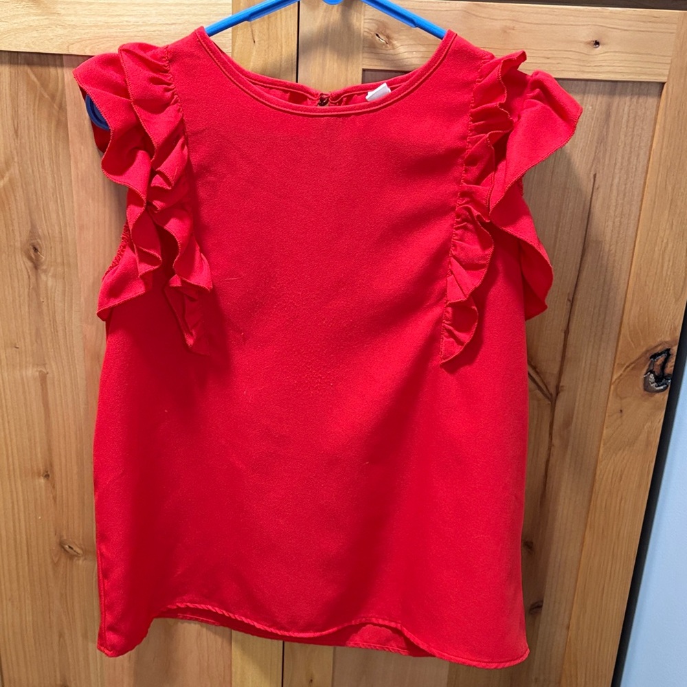 Elegant Red Ruffled Women's Blouse